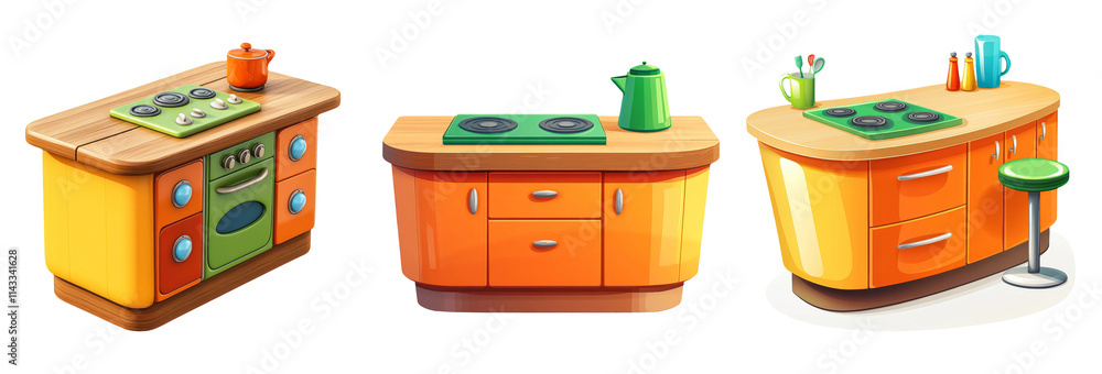 Colorful Kitchen Designs on Transparent Background Colorful Kitchen Designs on Transparent Background