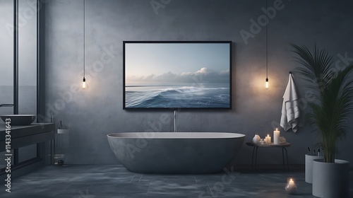 Elegant Bathroom Design with Wall Art Frame and Soothing Atmosphere