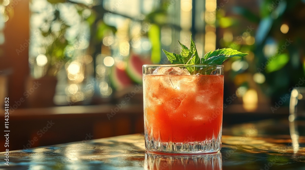 Refreshing watermelon lemonade in a clear glass. Refreshing watermelon lemonade in a clear glass.