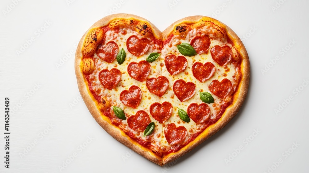 Flat-lay pizza design with heart-shaped cheese and a golden crust, sharp focus on intricate topping details, on a clean white background Flat-lay pizza design with heart-shaped cheese and a golden crust, sharp focus on intricate topping details, on a clean white background