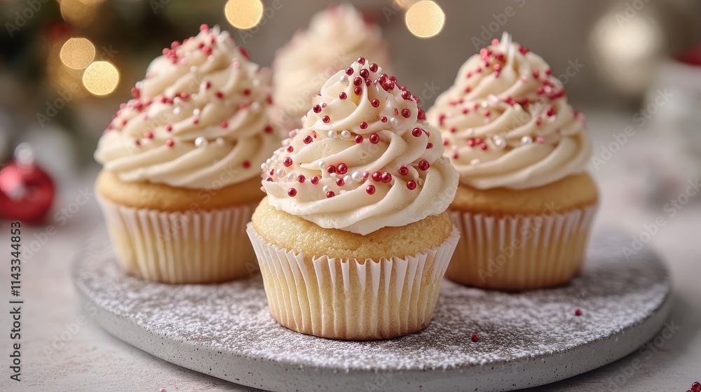 Christmas cupcakes with icing and sprinkles and chrismas decoration Christmas cupcakes with icing and sprinkles and chrismas decoration