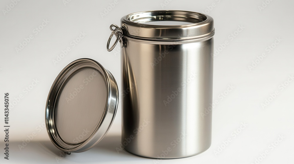 Stainless steel canteen with secure lid, perfect for camping and hiking, isolated on a white background. Stainless steel canteen with secure lid, perfect for camping and hiking, isolated on a white background.