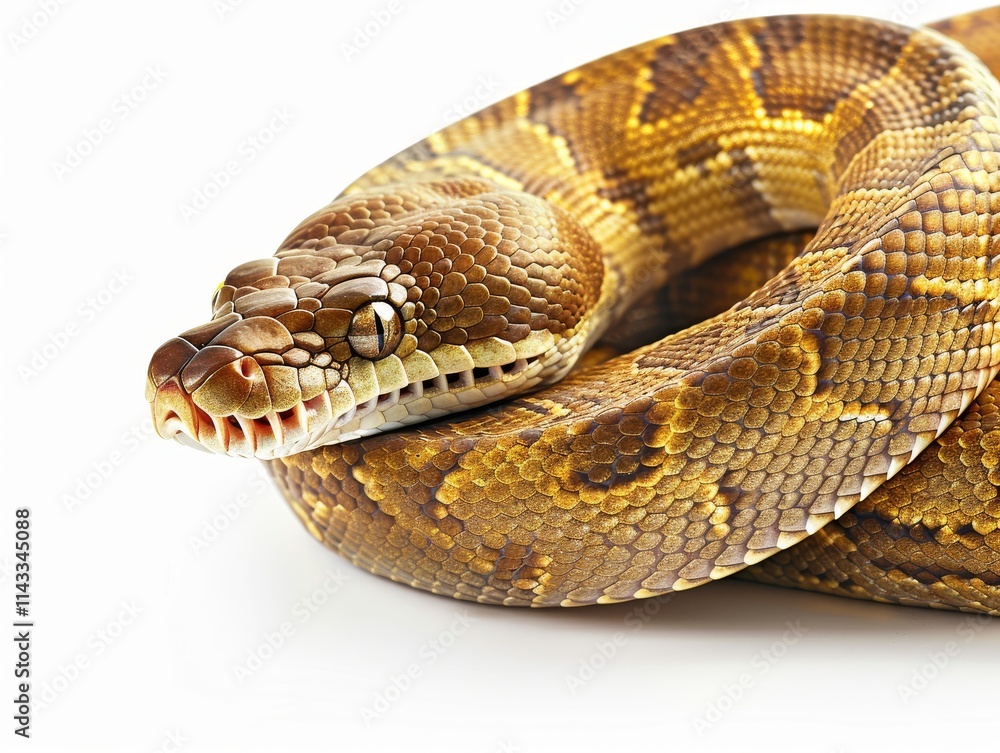 Obraz premium ball python curled neatly on a pure white background