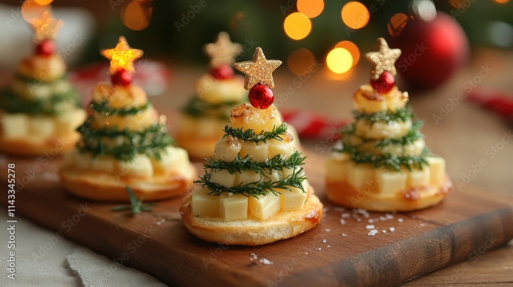Festive Christmas Tree Bites. Cheese canapes in the shape of Christmas trees Festive Christmas Tree Bites. Cheese canapes in the shape of Christmas trees