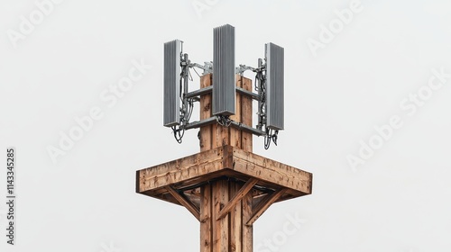 Photo of a telecommunication tower featuring 4G and 5G cellular technology, isolated on a transparent