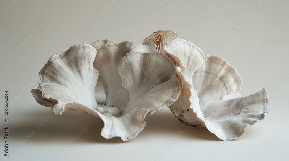 Isolated oyster fungi on a light-hued backdrop. Isolated oyster fungi on a light-hued backdrop.