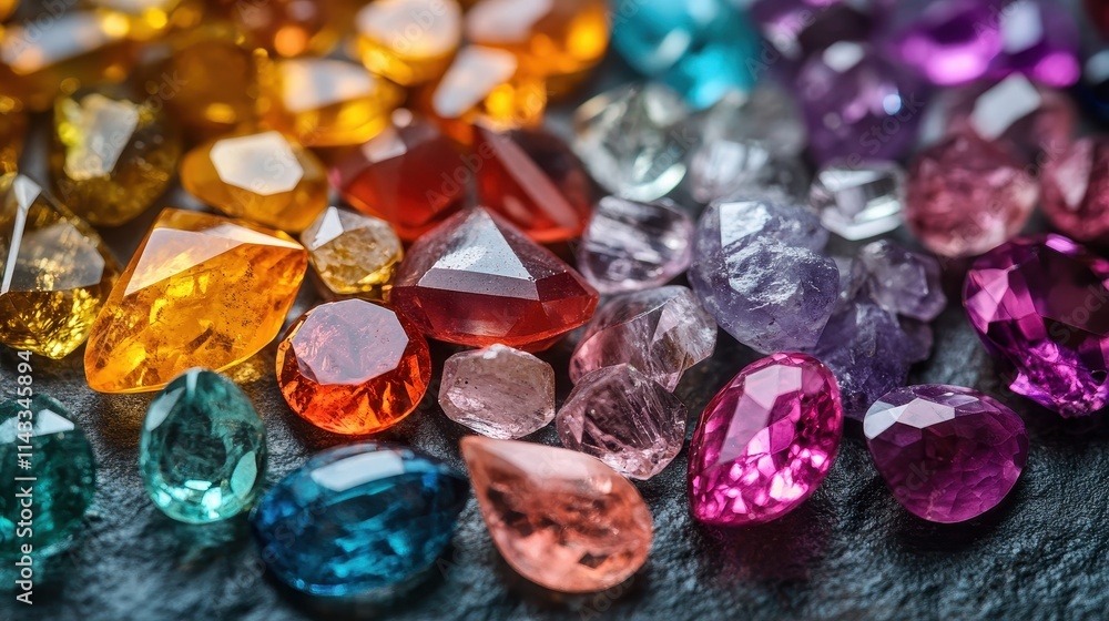 Various colored gems gemstone jewelry crystal.