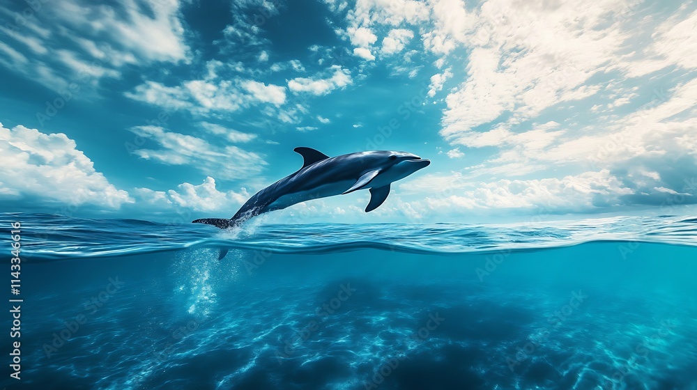 Fototapeta premium Dolphin jumping out of the water, ocean wildlife