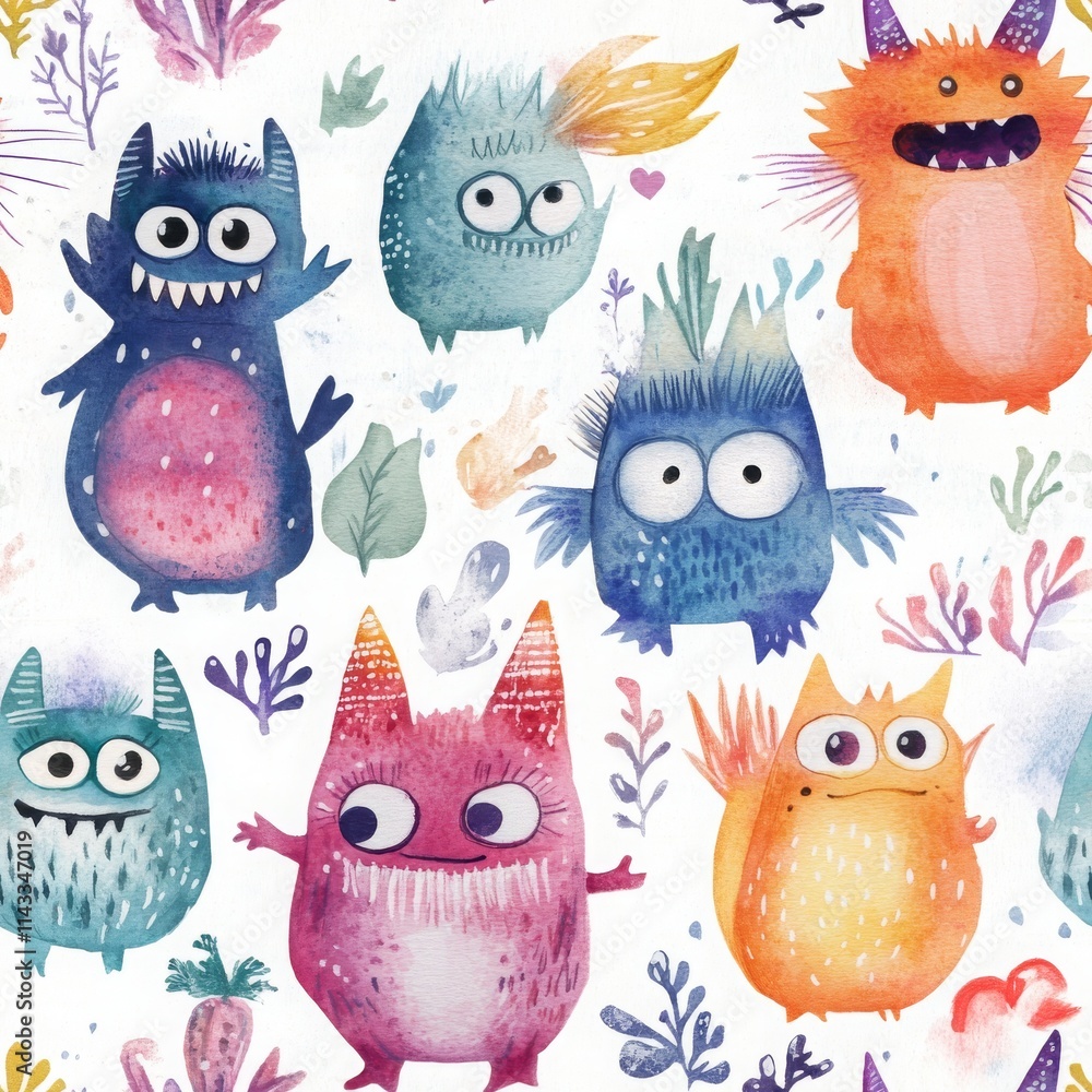 Whimsical Watercolor Little Monsters Design Whimsical Watercolor Little Monsters Design