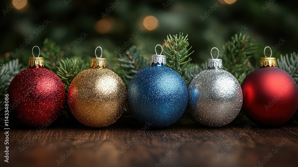 Elegant set of silver, blue, gold, and red Christmas ornaments Elegant set of silver, blue, gold, and red Christmas ornaments