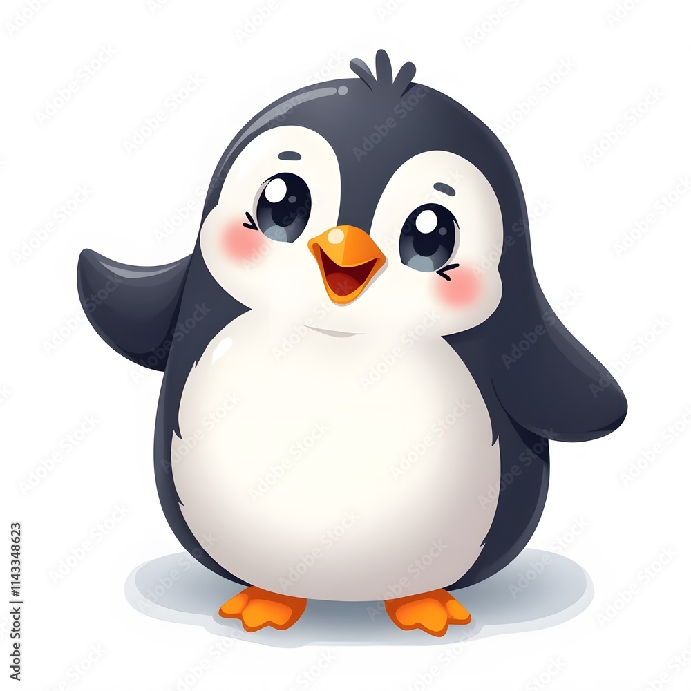 Fototapeta premium Adorable 2D Cartoon Penguin Clipart for Kids Isolated on White Background