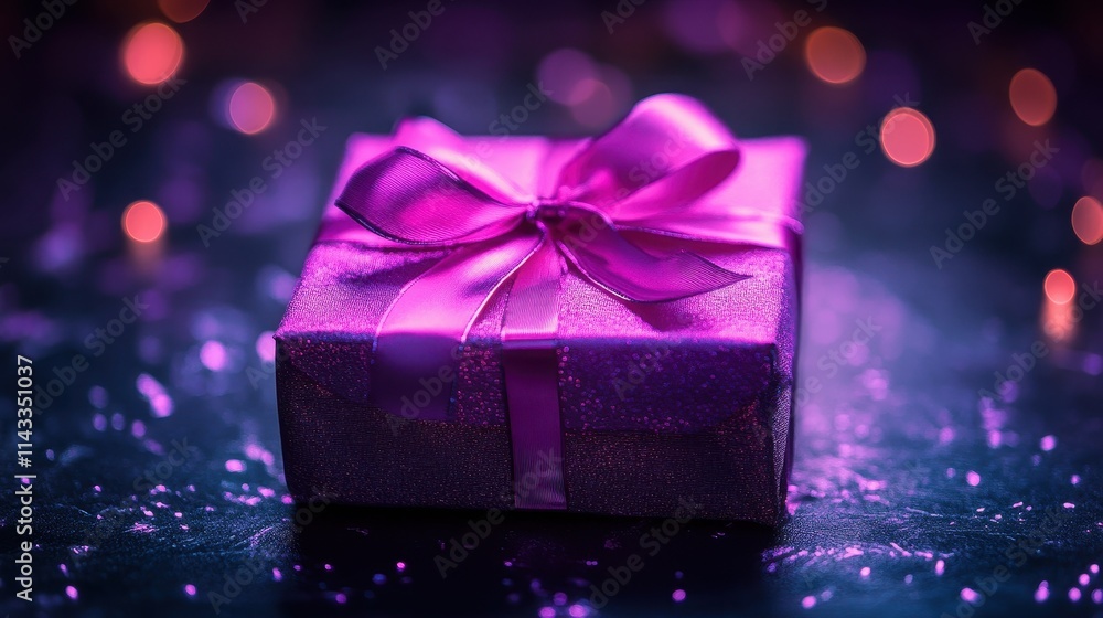 Fototapeta premium Gift neon purple light.