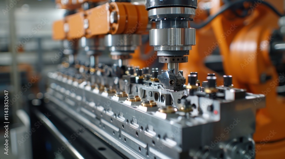 Naklejka premium High-Speed Robotics: With 120 operations per minute, this industrial arm ensures rapid and precise movements, increasing efficiency in high-demand assembly line environments. 