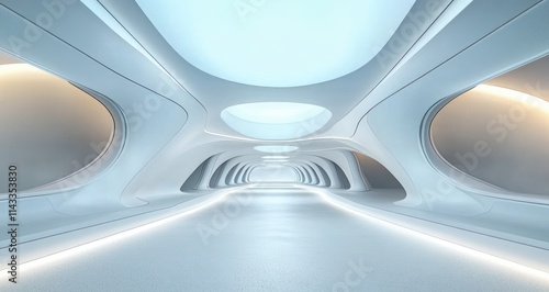 Futuristic Minimalistic Interior Design with Ambient Lighting and Curved Surfaces