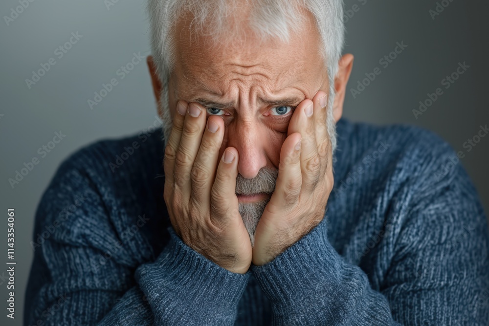 Sad depressed desperate grieving crying senior man with folded hands and tears eyes during trouble, life difficulties, depression and mental emotional problems Sad depressed desperate grieving crying senior man with folded hands and tears eyes during trouble, life difficulties, depression and mental emotional problems