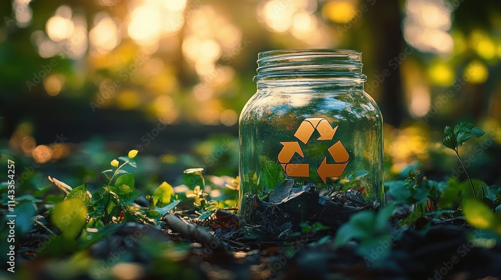 eco-friendly glass jar recycling symbol nature forest sustainability zero waste lifestyle conservation eco-friendly glass jar recycling symbol nature forest sustainability zero waste lifestyle conservation