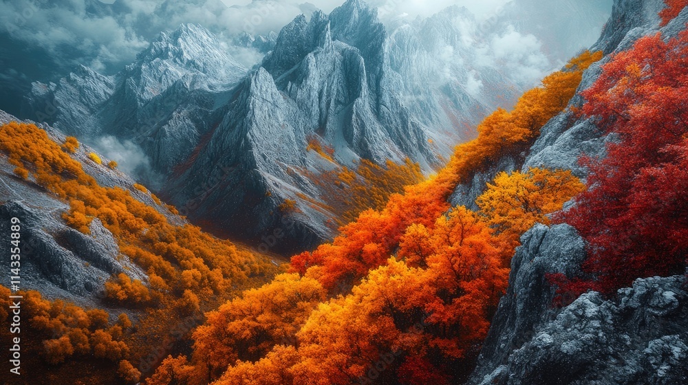 Obraz premium Majestic Mountain Landscape with Vibrant Autumn Foliage