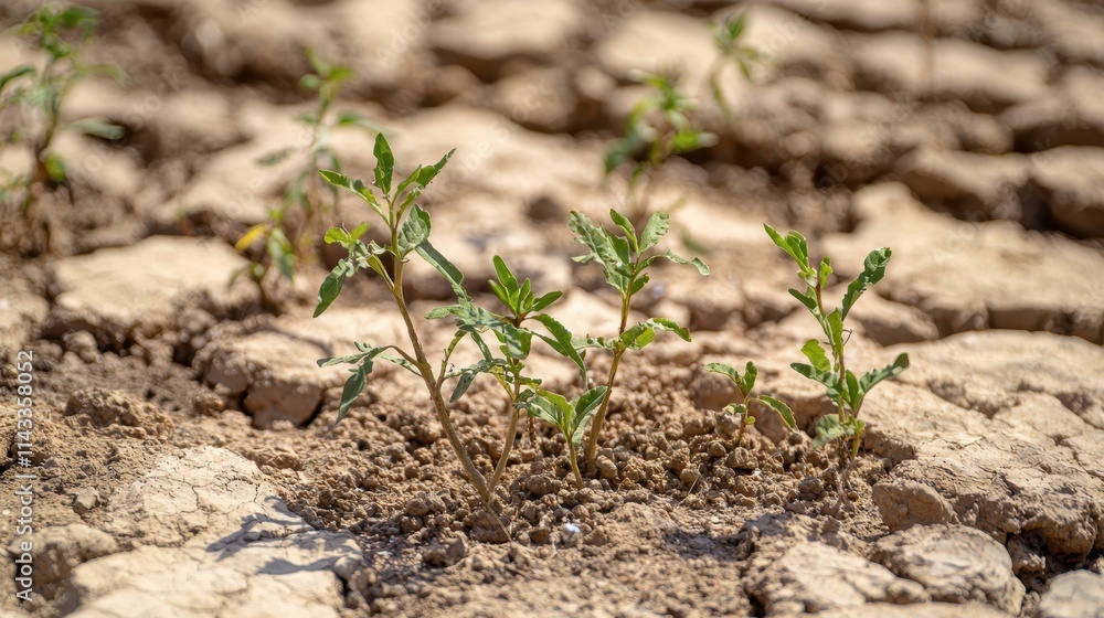 Close-Up of Desert Plants Adapting to Extreme Conditions in Dry Soil Close-Up of Desert Plants Adapting to Extreme Conditions in Dry Soil