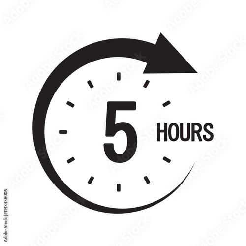 Five hours clock. Bold number five. Countdown timer vector. Circular graphic symbol.