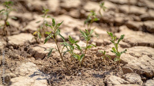 Close-Up of Desert Plants Adapting to Extreme Conditions in Dry Soil photo