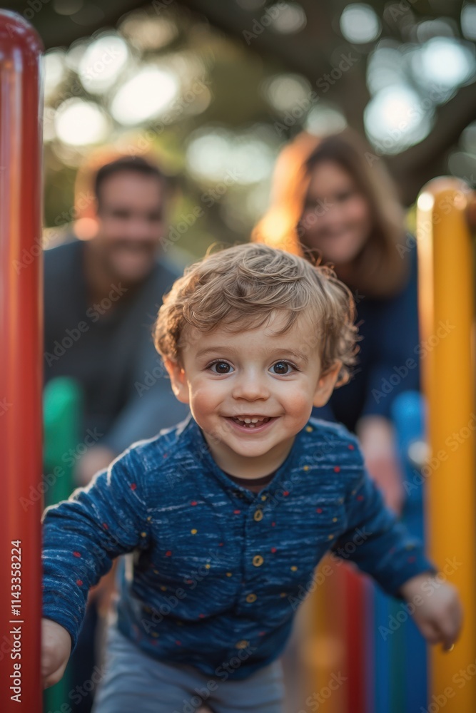 Happy child playing at the park with parents during golden hour in a vibrant playground setting. Generative AI Happy child playing at the park with parents during golden hour in a vibrant playground setting. Generative AI