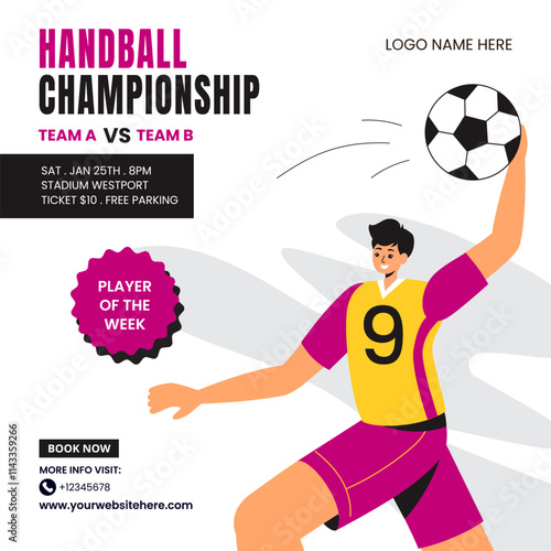 Flat Cartoon Style Handball Social Media Template Illustration