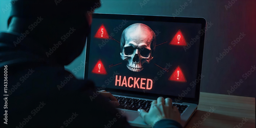 Cyber Skull and Hacked Laptop Cyber Skull and Hacked Laptop