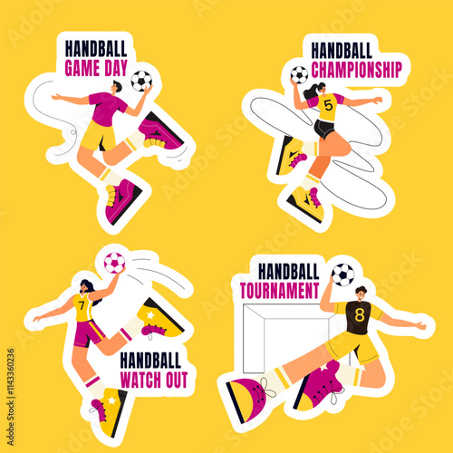 Flat Style Handball Player Social Media Label Background Illustration