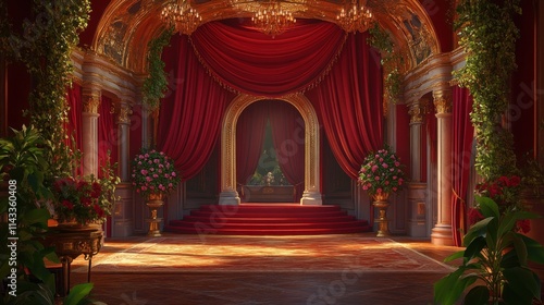 Wallpaper Mural Grand Hallway with Red Drapes and Golden Accents Torontodigital.ca