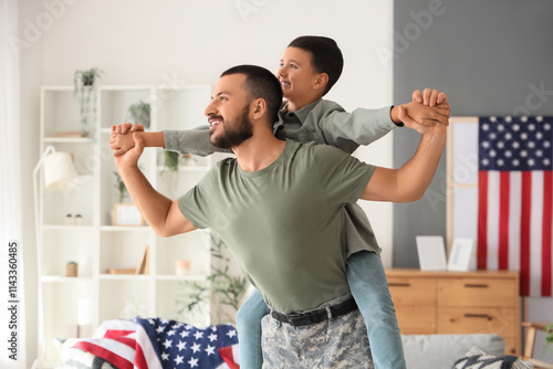Happy little boy with his m...
