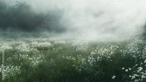 Wallpaper Mural Serene Misty Meadow with Delicate White Flowers in Soft Light Torontodigital.ca