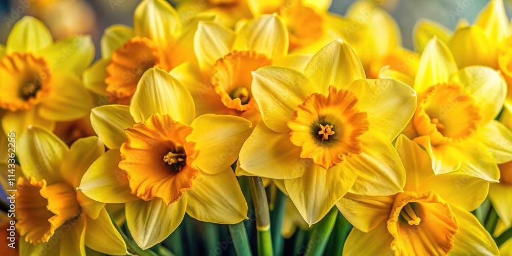 Drone Shot: Daffodil Bouquet Close-Up, Yellow Blooms, Springtime Beauty