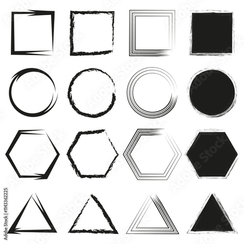 Geometric frame set. Abstract shape collection. Black and white lines. Artistic decorative borders.
