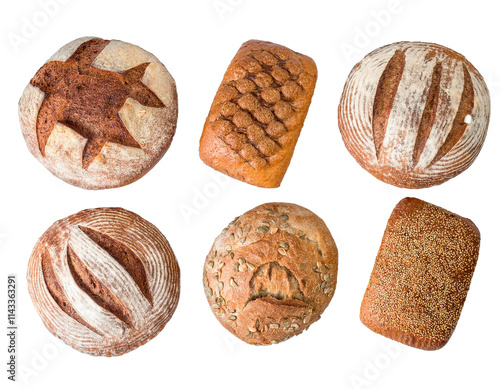 Top-down View of Pain de Campagne Loaves on Transparent Background