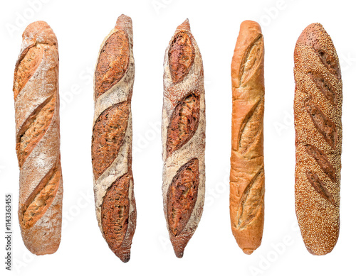 Top-down View of Baguettes on Transparent Background