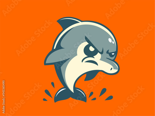 Angry Dolphin Cartoon Flat Illustration Vector