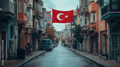 A captivating street view in Turkey, showcasing traditional architecture and a vibrant atmosphere.