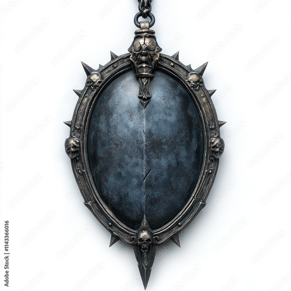 Obraz premium A spiked, ornate mirror pendant with a dark metallic finish, designed for a gothic aesthetic.