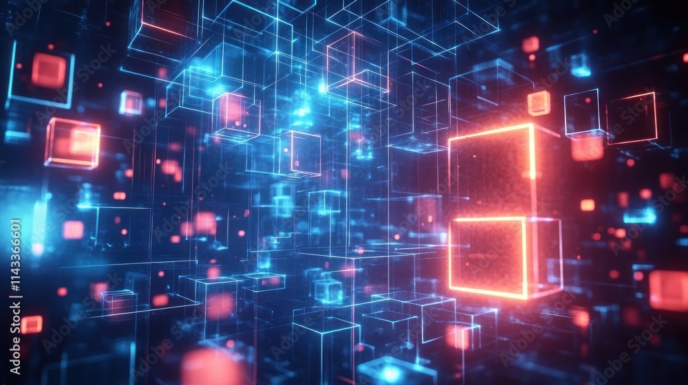 Futuristic Digital Landscape Geometric Shapes Cyberpunk Technology Network Connection Concept Futuristic Digital Landscape Geometric Shapes Cyberpunk Technology Network Connection Concept