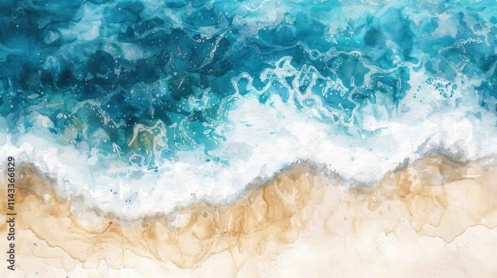 Ocean waves crashing on sandy beach, featuring a vibrant mix of turquoise and white colors in a refreshing, tranquil scene Perfect for summer or nature themes Ocean waves crashing on sandy beach, featuring a vibrant mix of turquoise and white colors in a refreshing, tranquil scene Perfect for summer or nature themes