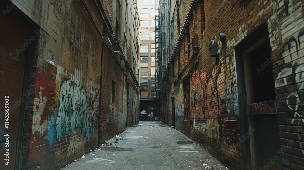 Obraz premium Narrow Alleyway Between Tall Buildings