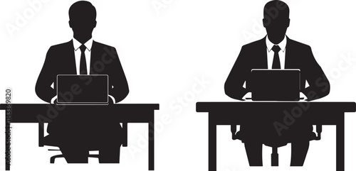 Silhouette of Lawyer sitting at a desk with a laptop vector silhouette