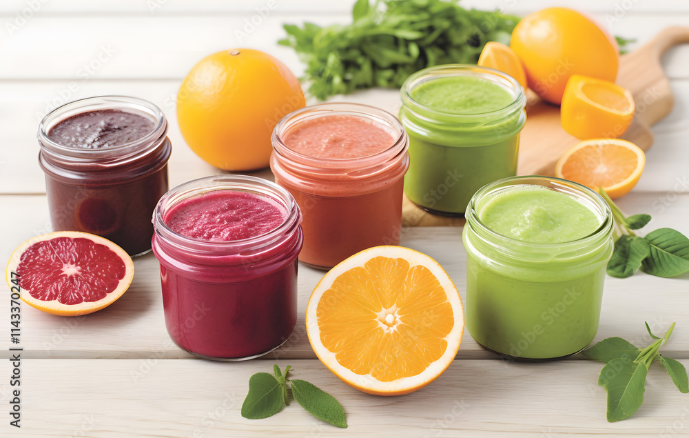 Refreshing fruit smoothies served cold as a healthy drink. Refreshing fruit smoothies served cold as a healthy drink.