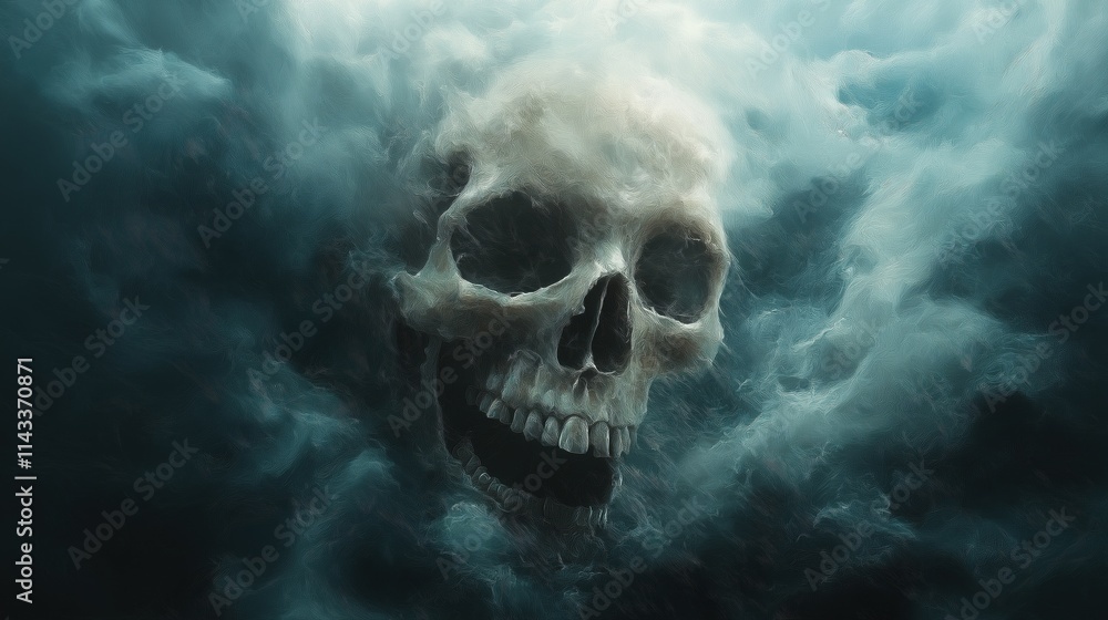 Dark and Atmospheric Skull Emerging from Fog Dark and Atmospheric Skull Emerging from Fog