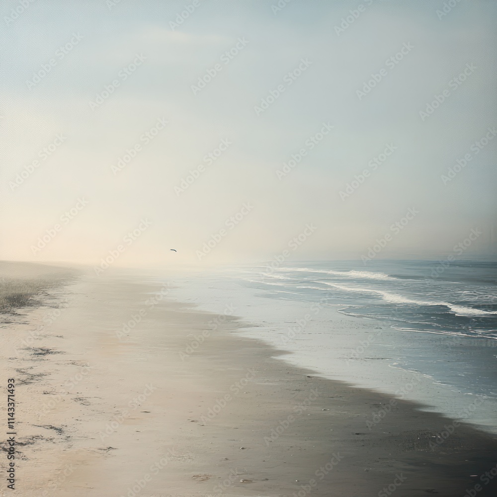 The morning mist over the beach shows a peaceful beach view. The morning mist over the beach shows a peaceful beach view.