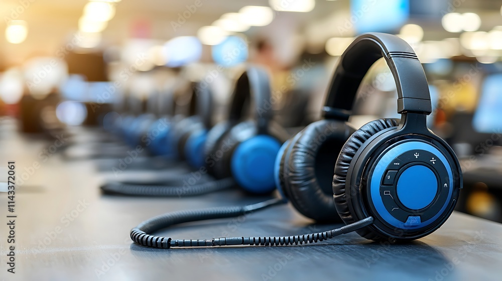 Blue Headphones Displayed in a Retail Store Setting Blue Headphones Displayed in a Retail Store Setting