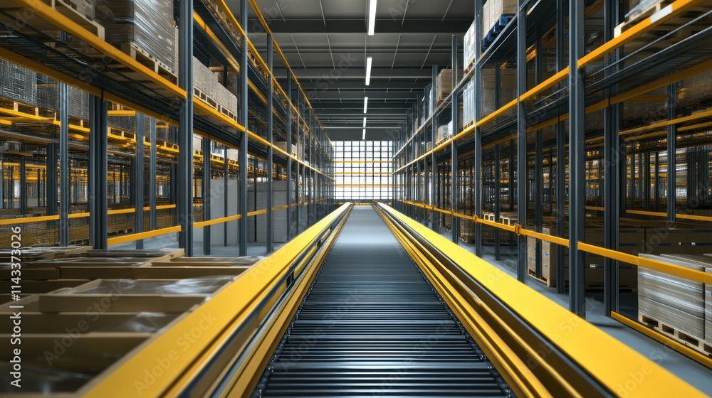 Industrial Conveyor Belt in a Large Warehouse Industrial Conveyor Belt in a Large Warehouse