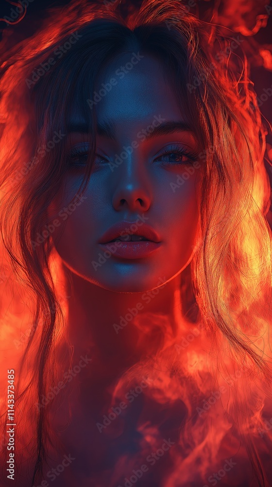 Stunning Portrait of a Woman Surrounded by Fiery Flames Stunning Portrait of a Woman Surrounded by Fiery Flames