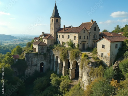 Photo of old town, France on top of an industrial generative ai photo