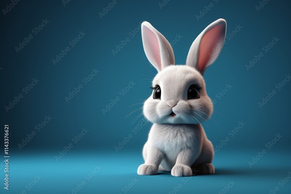 a close up of a white rabbit sitting on a blue surface a close up of a white rabbit sitting on a blue surface